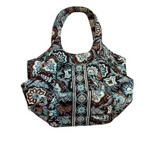 Y2K Vera Bradley Java Blue Quilted Carryall Bag Floral Boho